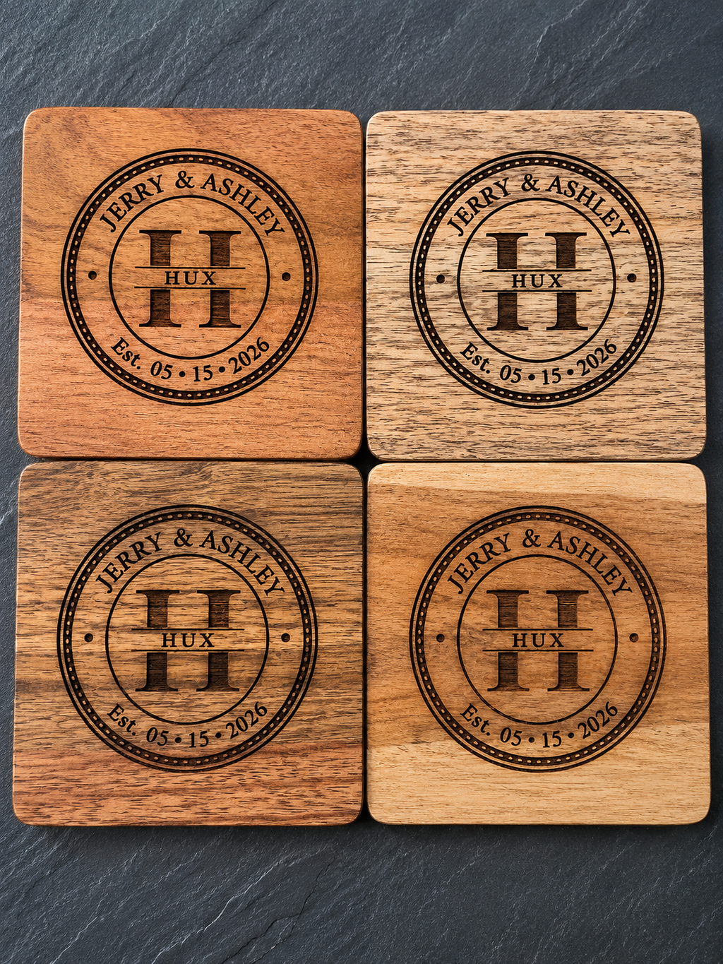 Monogram Coasters w/ Date - Engraved