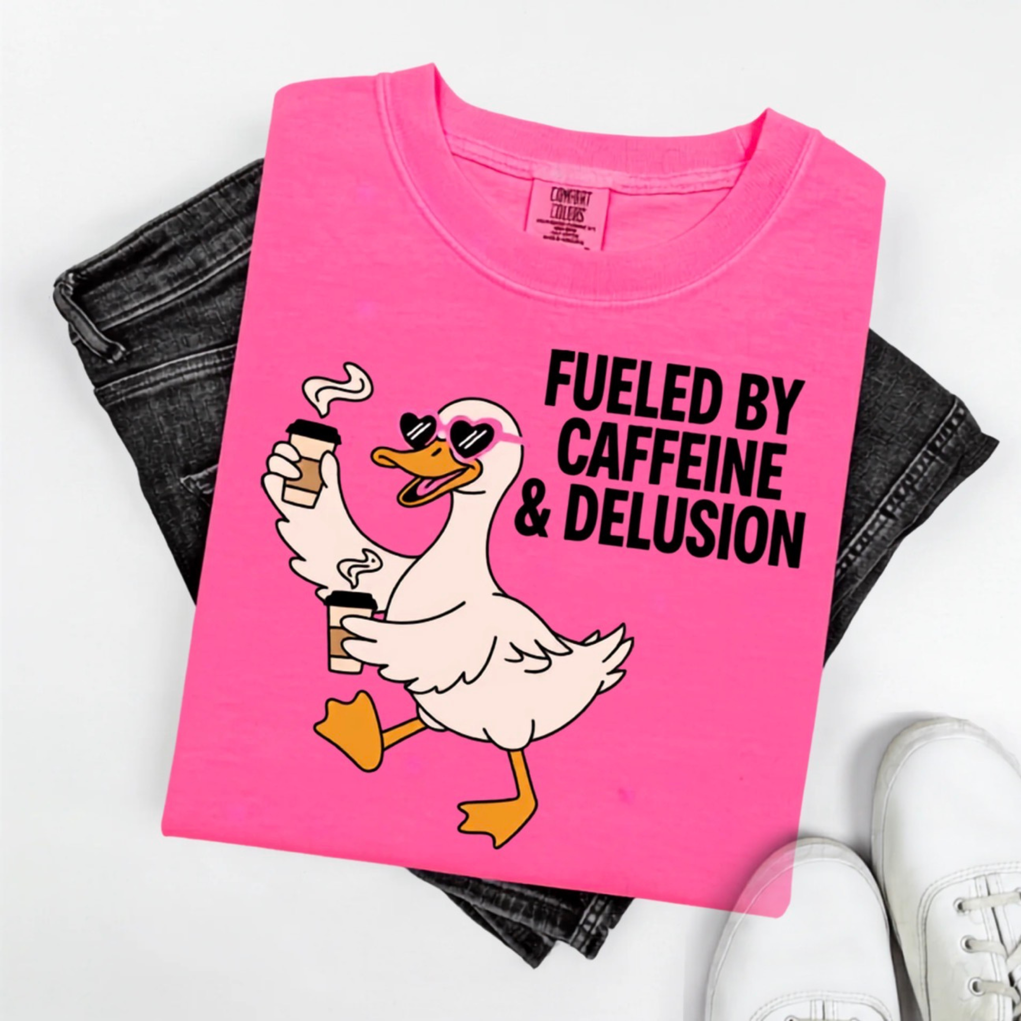 FUELED BY CAFFEINE & DELUSION - T-SHIRT